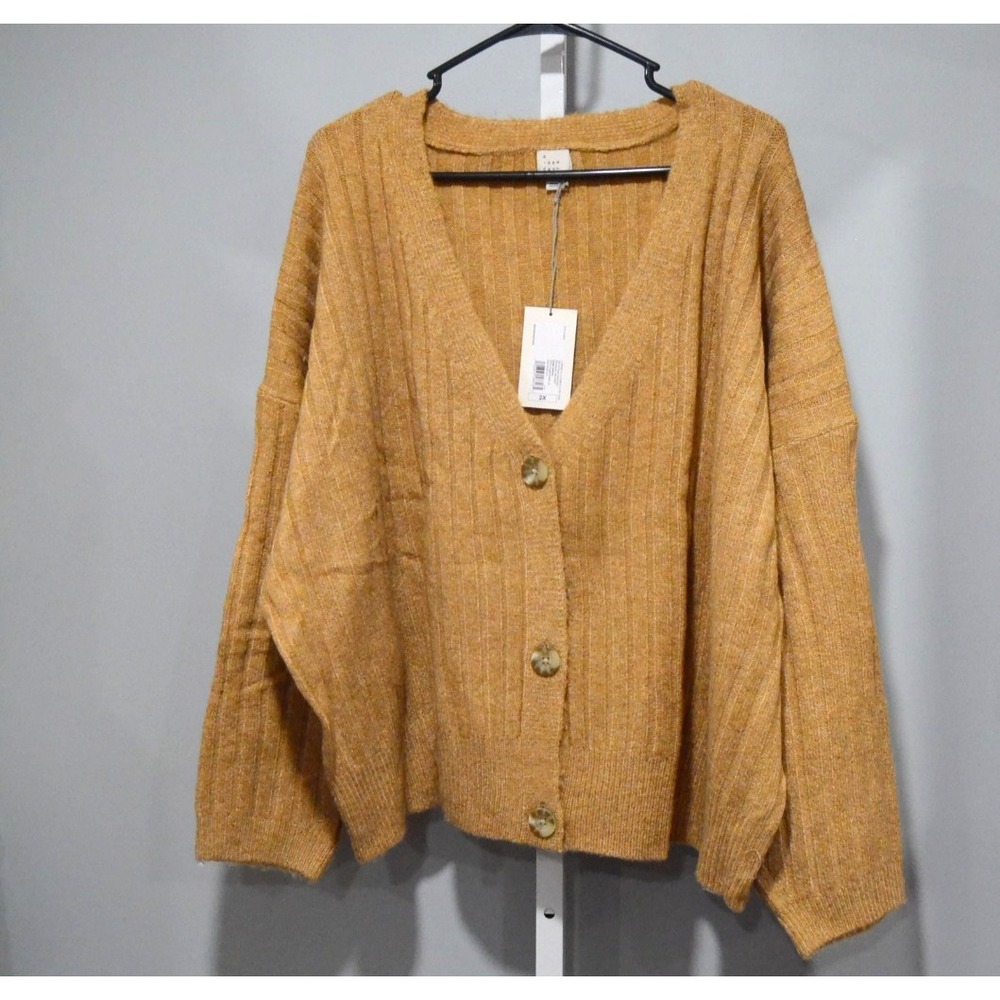 NWT A New Day 2X Cardigan Camel Color Soft V-neck Rib Knit 3-Button Closure